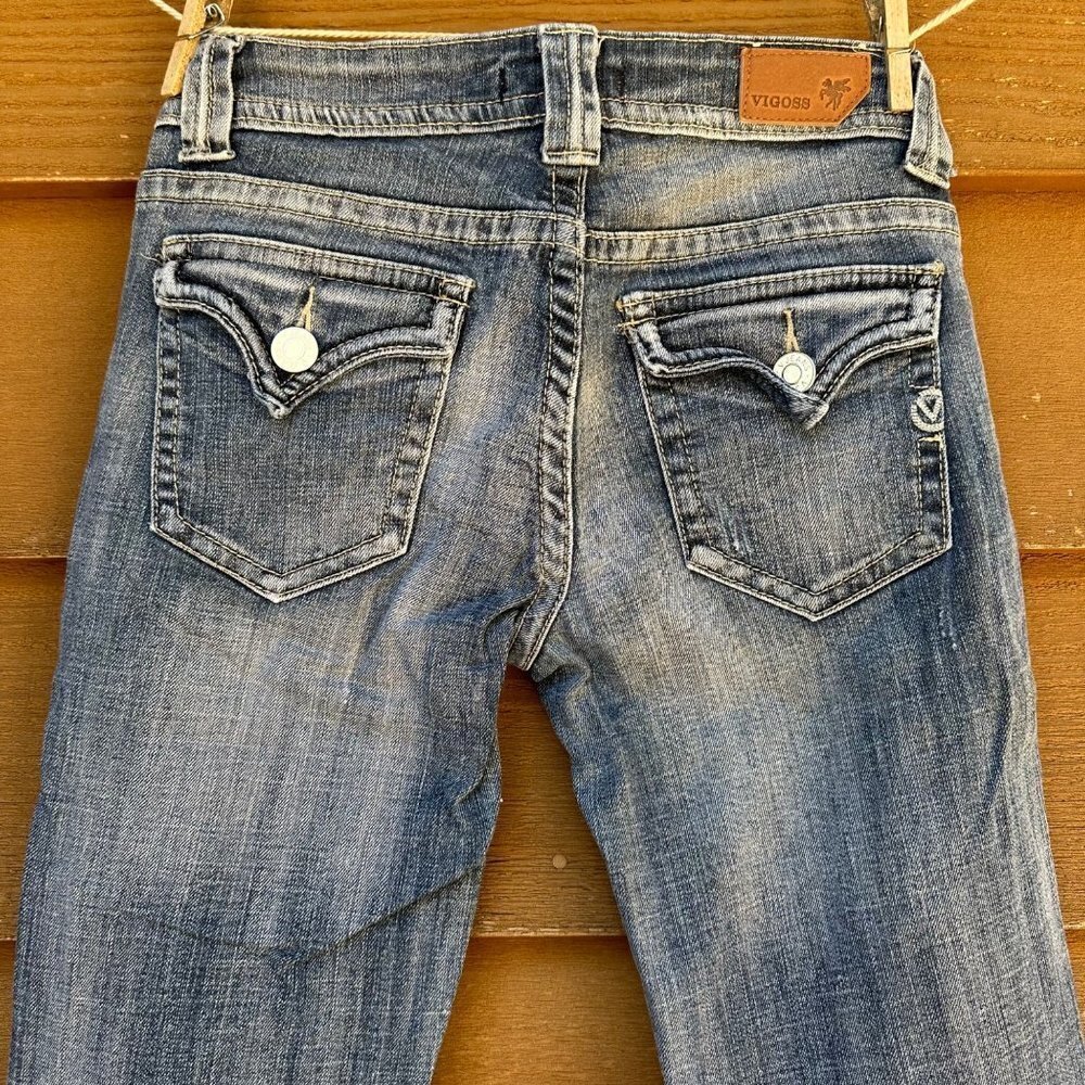 Vigoss Boot Cut Medium Boot Cut Blue Button Pocket Jeans - Picture 7 of 10